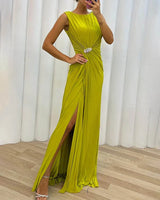 Olive | Plissee Maxi Hochzeitsgastkleid in Gelb