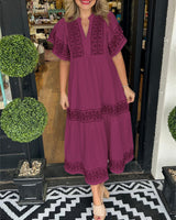 Hanna - Elegantes Boho-Kleid in Weinrot