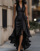 Denira - Schimmerndes drapiertes Wickelkleid in Schwarz