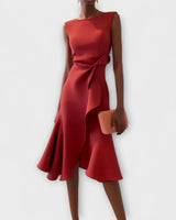 Sheila - Stilvolles Damen-Midikleid mit Rüschendetails in Rot
