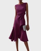 Elfriede | Damen Ärmelloses Midikleid Drapiert Asymmetrisch – Asymm. Midi Drapiert 2026 in Lila