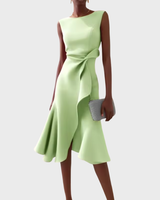 Elfriede | Damen Ärmelloses Midikleid Drapiert Asymmetrisch – Asymm. Midi Drapiert 2026 in Hellgrün