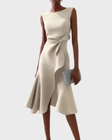 Sheila - Stilvolles Damen-Midikleid mit Rüschendetails in Creme