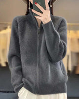 Julia | Damen Klassische Strickjacke mit Langarm in Grau