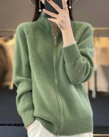 Julia | Damen Klassische Strickjacke mit Langarm in Grün