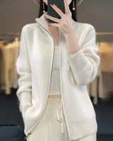 Julia | Damen Klassische Strickjacke mit Langarm in Weiß