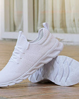 Magdalena | Damen Strick-Walking-Sneaker mit Schnürung in Weiß