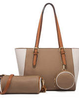 Elegante Damen-Tragetasche mit zweifarbigem Design in Khaki