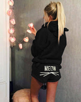 Damen nan kuscheliges zweiteiliges Lounge-Set mit Kapuzenpullover und Shorts mit MEOW-Stickerei Drune in Schwarz