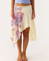 Damen Halbrock mit hoher Taille und asymmetrischem Schnitt in Hellgelb Print
