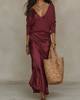 Nelena - Elegantes Midikleid Mit Pullover in Rot