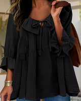 Garbine – Elegante Bluse Mit Rüschen Am Ausschnitt in Schwarz