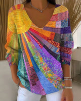 Retro Buntes Patchwork T-Shirt in Mehrfarbig