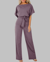 Amber | Damen Overall Fledermausärmel Bindegürtel Weites Bein in Lila
