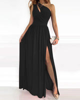 Iredessa | Elegantes Abendkleid mit einer Schulter und Schlitz in Schwarz