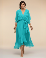 Harshani - Lappen Kleid Mit V-Ausschnitt in Türkis