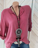 Damen nan leichte Crinkle-Tunika mit halber Knopfleiste, Brusttasche und aufrollbaren Ärmeln Drune in Fuchsia