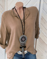 Damen nan leichte Crinkle-Tunika mit halber Knopfleiste, Brusttasche und aufrollbaren Ärmeln Drune in Khaki