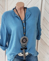 Damen nan leichte Crinkle-Tunika mit halber Knopfleiste, Brusttasche und aufrollbaren Ärmeln Drune in Blau