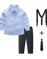 Damen elegantes Outfitset mit Hemd, Hose, Hosenträgern und Krawatte Drune in Blau