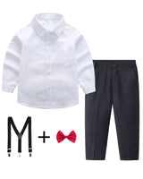 Damen elegantes Outfitset mit Hemd, Hose, Hosenträgern und Krawatte Drune in Weiß