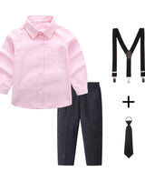 Damen elegantes Outfitset mit Hemd, Hose, Hosenträgern und Krawatte Drune in Rosa