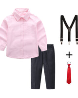 Damen elegantes Outfitset mit Hemd, Hose, Hosenträgern und Krawatte Drune in Pink
