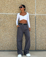 Veenadi - Hose Mit Hoher Taille Und Weitem Bein in Grau
