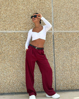 Veenadi - Hose Mit Hoher Taille Und Weitem Bein in Burgund