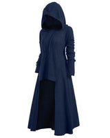 Damen nan gestrickter Kapuzenmantel mit ausgestelltem Maxirock und asymmetrischem Saum Drune in Navyblau