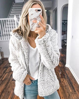 Damen nan kuschelige Teddy-Fleece Übergangsjacke mit Kapuze und Reißverschluss Drune in Weiß
