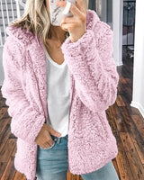 Damen nan kuschelige Teddy-Fleece Übergangsjacke mit Kapuze und Reißverschluss Drune in Zartrosa
