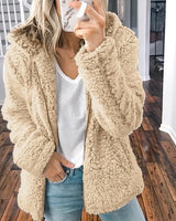 Damen nan kuschelige Teddy-Fleece Übergangsjacke mit Kapuze und Reißverschluss Drune in Khaki