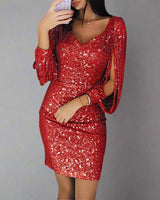Stilvolles Abendkleid mit Pailletten - Oreana in Rot