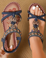 Flora | Sandalen Stil Ibiza, die Komfort und Eleganz vereinen in Dunkelblau/Braun