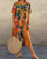 Raven | Blumenmuster Kleid in Orange