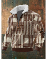 Ibrahima – Fleece Rollkragen Pullover Mit Reißverschluss in Braun-Weiß