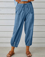 Nora | Weite Damenhose aus Baumwoll-Leinen-Mix in Blauer Himmel
