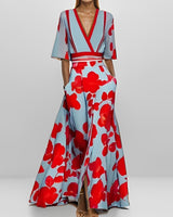 Delores - Langes Kleid mit Blumendesign und langen Ärmeln in Rot