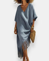 Taciana – Kaftan Kleid Mit Fransen in Blau