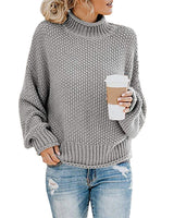 Damen nan Oversize Strickpullover mit Rollkragen, grobem Strukturstrick und Ballonärmeln Drune in Grau