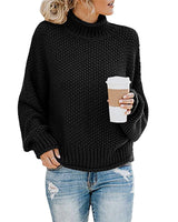 Damen nan Oversize Strickpullover mit Rollkragen, grobem Strukturstrick und Ballonärmeln Drune in Schwarz