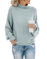 Damen nan Oversize Strickpullover mit Rollkragen, grobem Strukturstrick und Ballonärmeln Drune in Blau