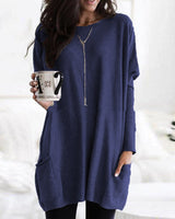 Damen nan oversized Longshirt mit Kontrastblock und aufgesetzten Taschen Drune in Marineblau