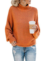 Damen nan Oversize Strickpullover mit Rollkragen, grobem Strukturstrick und Ballonärmeln Drune in Orangerot