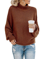 Damen nan Oversize Strickpullover mit Rollkragen, grobem Strukturstrick und Ballonärmeln Drune in Ziegelrot