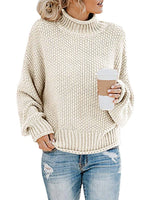 Damen nan Oversize Strickpullover mit Rollkragen, grobem Strukturstrick und Ballonärmeln Drune in Apricot