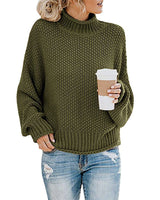 Damen nan Oversize Strickpullover mit Rollkragen, grobem Strukturstrick und Ballonärmeln Drune in Grün