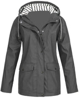 Damen nan wasserdichter Parka mit Kapuze, Kordelzug und aufgesetzten Taschen Drune in Grau