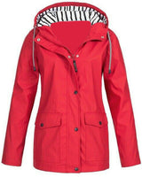 Damen nan wasserdichter Parka mit Kapuze, Kordelzug und aufgesetzten Taschen Drune in Rot